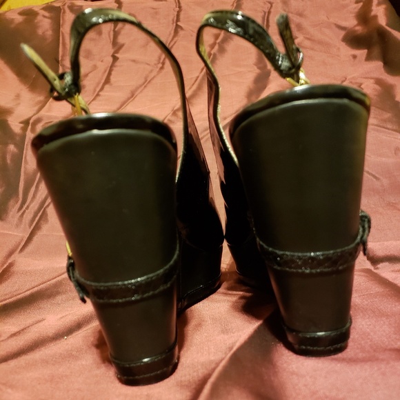 Black Tommy Hilfiger Patent Leather Wedges - Picture 2 of 6